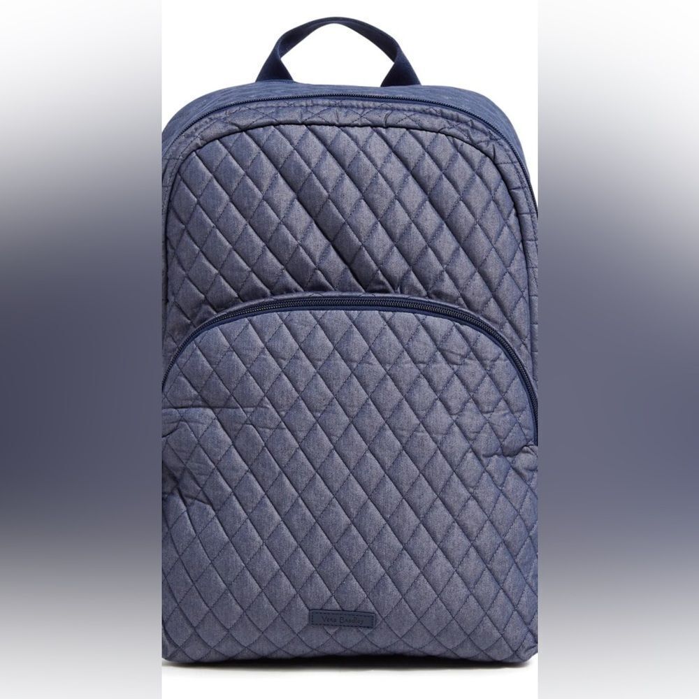 Vera Bradley Denim Moonlight Navy Large Laptop Essential Quilted Backpack 31L - Picture 7 of 15